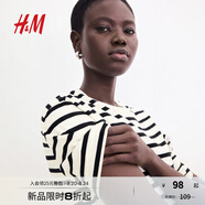 H&M女裝連衣裙秋季純棉圓領(lǐng)短袖簡(jiǎn)約休閑舒適T恤式連身裙1278156 奶油色/條紋 L 170/104