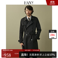 漢尼（HANY）德式戰(zhàn)壕風(fēng)衣男外套男士英倫風(fēng)切爾西軍大衣黑色大衣長款男裝秋季 特洛斯黑 M (48) 【建議130-150斤】