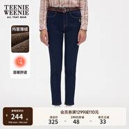 Teenie Weenie小暖爐小熊修身牛仔褲黑色加絨小腳褲緊身牛仔褲女裝 牛仔色 S (160)
