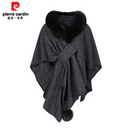 皮爾卡丹（pierre cardin）新款狐貍毛皮草斗篷2025海寧雙面呢大衣 暗夜灰 均碼