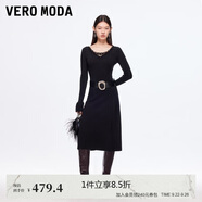 VEROMODA新品連衣裙25秋冬蕾絲拼接喇叭袖修身針織裙顯瘦裙子