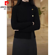 皮爾卡丹（pierre cardin）針織衫秋冬季加厚毛衣女新款高領(lǐng)套頭開(kāi)叉寬松洋氣針織打底衫百搭 黑色 2XL 建議130-145斤