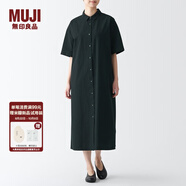 無(wú)印良品（MUJI）女式 涼爽 五分袖 襯衫連衣裙 BCL65C3S 襯衫裙裙子長(cháng)裙 黑色 S(155/80A)