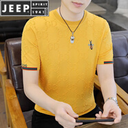 JEEP SPIRIT潮流歐貨重工刺繡小蜜蜂男款t恤夏季薄款短袖針織衫半袖體恤免燙 黃色2068(重工刺繡小蜜蜂) M