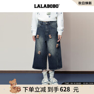 拉拉波波【商場(chǎng)同款】LALABOBO七分牛仔褲25年秋新款潮原創(chuàng  )松弛感印花褲子 S