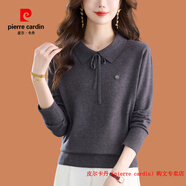 皮爾卡丹（pierre cardin）品牌高檔輕奢精紡羊毛衫女POLO領(lǐng)外穿毛衣年輕媽媽遮肉洋氣打底上 品牌高端新品-深灰 3XL