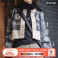 馬登女裝 美式休閑提花針織衫圓領(lǐng)短款毛衣外套女秋季 灰藍(lán)色 （寬松版型建議拍小2碼） M