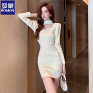 羅蒙（ROMON）品牌法式半高領(lǐng)針織連衣裙女秋冬內搭小個(gè)子網(wǎng)紗拼接毛衣短裙包臀 杏色【內搭/打底/冬季/大衣/風(fēng)衣/西裝/牛仔外套 L