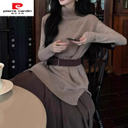 皮爾卡丹（pierre cardin）慵懶風(fēng)秋冬季2025新款套裝女不規則高領(lǐng)毛衣時(shí)腰百褶裙兩件套純色 卡其三件套+腰帶 L
