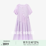 Basic House/百家好短袖圓領(lǐng)不規(guī)則長裙夏季新款清新文藝風(fēng)連衣裙 薰衣草色 L