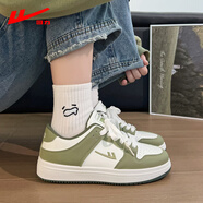 回力女鞋小白鞋女2025新款冬季加絨百搭黑白熊貓鞋子女學(xué)生休閑板鞋 白綠色 38