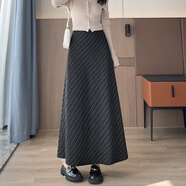 半身裙女復古條紋冬季2025新款a字包臀裙高腰顯瘦休閑長(cháng)裙子百搭 黑色 XL 110-135斤