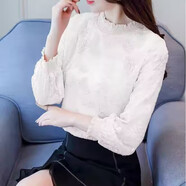 皮爾卡丹（pierre cardin）衣服女裝打底衫2026新款秋冬加絨體恤小衫洋氣內搭蕾絲上衣 白色(薄款) L 【105-115斤】
