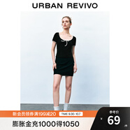 UR2025秋季新款女裝時(shí)尚撞色蝴蝶結系帶修身短袖T恤UYY450123 正黑 S