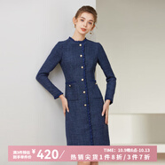 經(jīng)典故事（JANE STORY）高端小香風(fēng)連衣裙秋季2025新款設(shè)計感木耳邊洋氣修身呢料裙子女 深藍(lán)色 XL