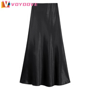 VOYDOVE法式醋酸緞面魚(yú)尾半身裙女冬季2025新款高腰時(shí)尚垂感包臀長(zhǎng)裙 黑色 L 【建議110-125斤】