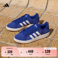 adidas「面包鞋」GRAND COURT BASE 00s休閑低幫板鞋男女阿迪達(dá)斯 半熒光藍(lán)/白色/樹脂黃   36