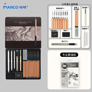 馬可（MARCO）素描鉛筆炭筆繪圖19件套 雷諾阿系列專業(yè)美術(shù)2B/4B/6B/9支繪畫工具套裝鐵盒裝贈專業(yè)素描紙20張