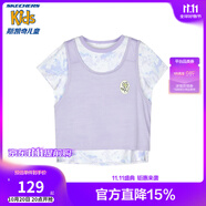 Skechers斯凱奇女童針織短袖T恤衫兒童夏季戶外舒爽運動休閑上衣P224G022 藍紫色扎染/03XG 120 cm