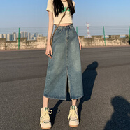 凡客誠(chéng)品牛仔半身裙女夏季高腰包臀裙2025新款復(fù)古直筒寬松a字中長(zhǎng)款半裙 復(fù)古藍(lán) 2XL