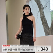 阿依蓮【商場(chǎng)同款】法式吊帶背心女可外穿2025夏季新款顯瘦無(wú)袖掛脖上衣 黑色 M