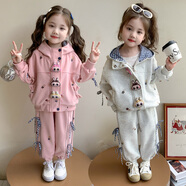 布潮星女童秋裝拉布布套裝兒童秋季女寶寶小女孩衣服洋氣外套褲子兩件套 粉色兩件套（帶拉布布裝飾） 110 碼 （一般建議3-4周歲）