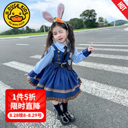 G.DUCKKIDS洛麗塔公主裙女童連衣裙夏季朱迪兒童裙子兔子警官生日蓬蓬裙春秋 朱迪裙+腰帶包包毛球頭飾【春秋裝 100 尺碼2~3歲【 90-100cm】