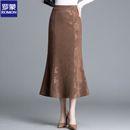 羅蒙2025身裙中長款女復(fù)古包臀裙提花顯瘦一步裙垂感長裙子年秋 咖色 3XL 【130-140斤】