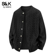 班尼路S&K系列潮牌圓領(lǐng)開(kāi)衫毛衣秋冬新款慵懶風(fēng)百搭麻花針織衫男 耀黑色 L