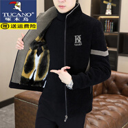 啄木鳥（TUCANO）秋冬季貂絨夾克男韓版潮流帥氣立領(lǐng)短款毛呢大衣男士加絨加厚外套 黑色 加絨 M （建議90-110斤）