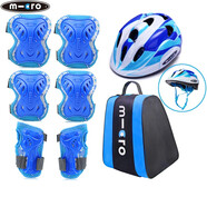 m-cro邁古溜冰鞋兒童輪滑護(hù)具護(hù)膝自行車(chē)滑板平衡車(chē)護(hù)具頭盔7件套組合 藍(lán)色護(hù)具+可調(diào)頭盔+包 M(40-70斤使用)5-9歲