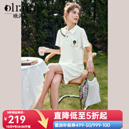 Olrain歐芮兒法式刺繡白色polo領(lǐng)連衣裙女夏季2025新款氣質(zhì)直筒裙 米白色 XL