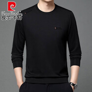 皮爾卡丹（pierre cardin）男士圓領(lǐng)長(cháng)袖T恤春秋款中年寬松休閑打底衫男爸爸裝 FXL24-F902/黑色 2XL 180 建議150-165斤