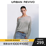 UR2025秋季新款女裝時(shí)髦斜肩領(lǐng)鏤空鉚釘長(zhǎng)袖針織衫UWG950156 花灰 (面料微透) L