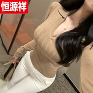 恒源祥（HYX）羊毛衫女韓國秋季性感女人味修身顯身材長袖針織衫氣質(zhì)溫柔polo領(lǐng) 棕色 均碼
