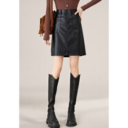 可蓓兒口袋設(shè)計(jì)PU皮短裙女2025新款秋季高腰顯瘦包臀美式a字半身裙 XL