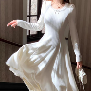 妙奕嘉秋冬針織連衣裙裙子女法式氣質(zhì)2025年新款修身長(cháng)裙輕奢高級感內搭 【米白色】不規則圓領(lǐng)蕾絲拼接連衣裙 M （建議體重約90-105斤）