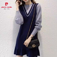 皮爾卡丹（PIERRE CARDIN）小個(gè)子2025秋冬新款時(shí)尚減齡寬松遮肚子顯瘦針織長袖毛線連衣裙女 藏青色 S 今年流行款式