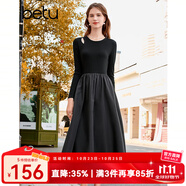 百圖betu女裝秋季新款連衣裙赫本風針織裙子修身顯瘦長裙2309T92 黑色 XS