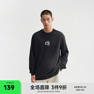 CHINISM CH赤塵簡(jiǎn)約印花logo圓領(lǐng)長(cháng)袖T恤男士潮牌涼感寬松打底衫情侶上衣 黑色 XL