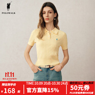 POLOWALK短袖針織衫女士T恤2024夏季新款韓系純色套頭翻領(lǐng)經(jīng)典款polo衫 黃色 2XL (175)