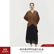 AUM【水紋衫】AUM噢姆夏季收腰修身肌理感休閑真絲襯衫桑蠶絲上衣女 咖色 S