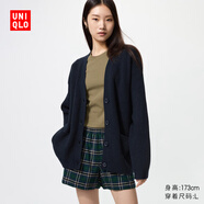 優(yōu)衣庫女裝休閑V領(lǐng)針織開(kāi)衫/毛衣毛衫外套481681 69 藏青色 M