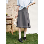 謎秀灰色學(xué)院風(fēng)半身裙女高腰中長(cháng)款百褶A字裙子2025夏季 灰色 M
