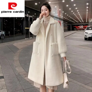 皮爾卡丹（pierre cardin）秋冬新款加厚中長(cháng)款洋氣大衣女燈籠袖仿金貂絨毛呢高檔水貂絨外套 米白 【加 】 厚款 M 【建議90-斤穿】