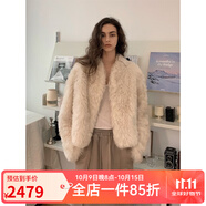 付智恩晨霧童話 進(jìn)口托斯卡納半卷皮草外套高級(jí)質(zhì)感立領(lǐng)皮毛一體 米白色 S
