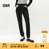森馬（Semir）森柔|森馬牛仔褲女冬季修身抓毛小腳褲顯瘦舒適韓版休閑潮流長(zhǎng)褲 牛仔水洗黑98201 28