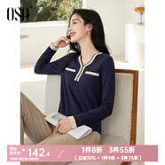 歐莎（OSA）白色長(cháng)袖V領(lǐng)輕薄針織衫女裝2025秋新款小香風(fēng)上衣內搭女可外穿 寶藍色E S