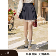 紫涵（ZIHAN）紫涵蝴蝶結高腰百褶裙女秋季甜美學(xué)院風(fēng)網(wǎng)紗A字半身短裙 黑藏青 XS