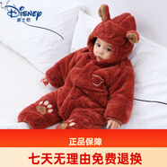 迪士尼（Disney）嬰兒連體衣服秋冬季新生兒加厚珊瑚絨夾棉保暖外穿爬服外出抱哈衣 【舒絨小熊厚爬】腳印紅色 80cm